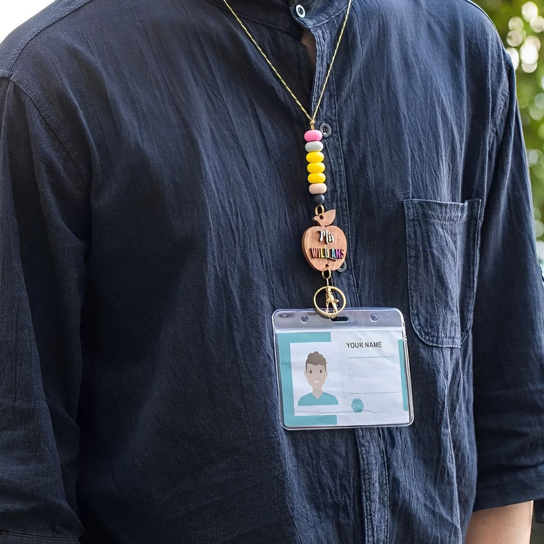 Personalized Lanyard with Wooden Beads
