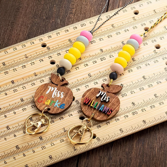 Personalized Lanyard with Wooden Beads
