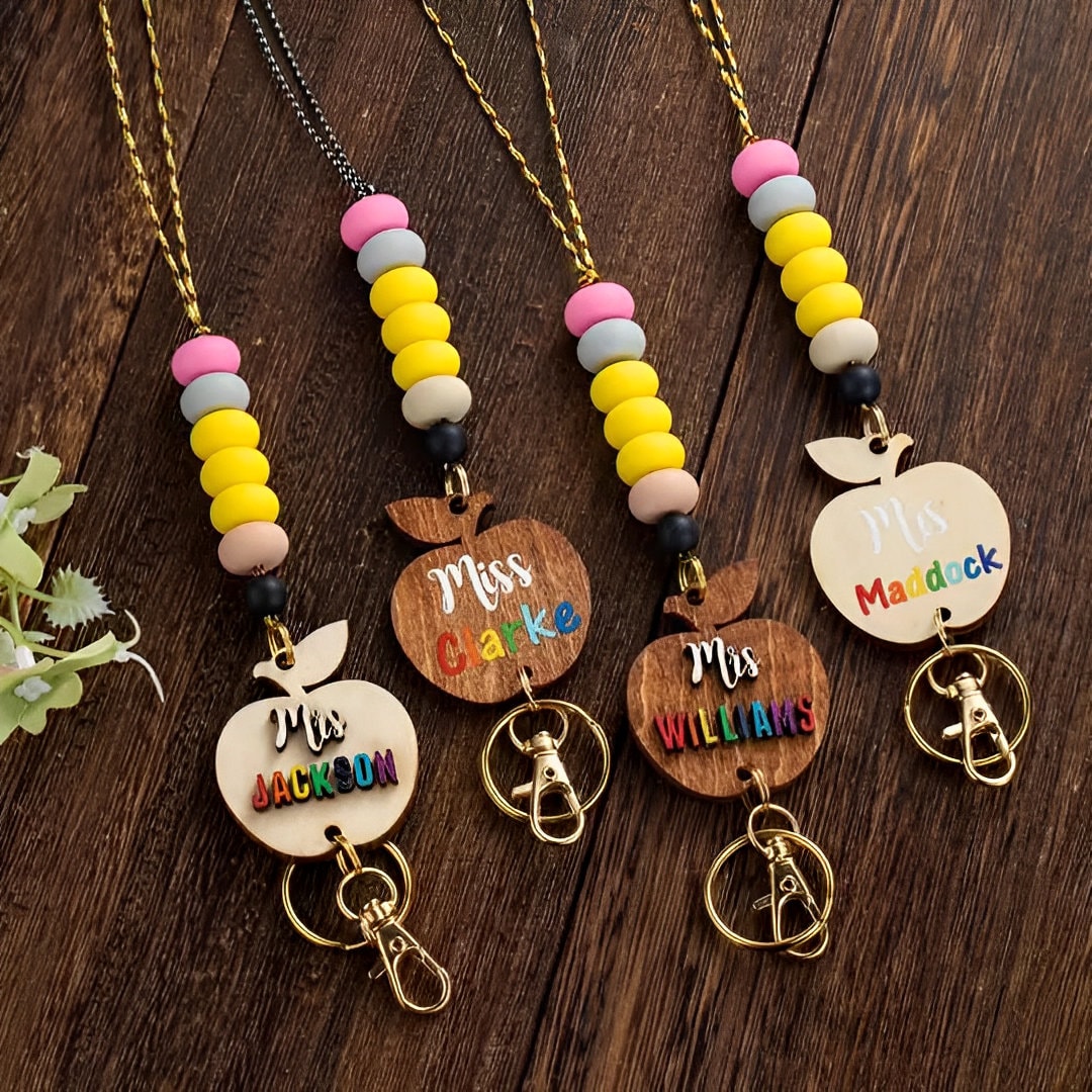 Personalized Lanyard with Wooden Beads