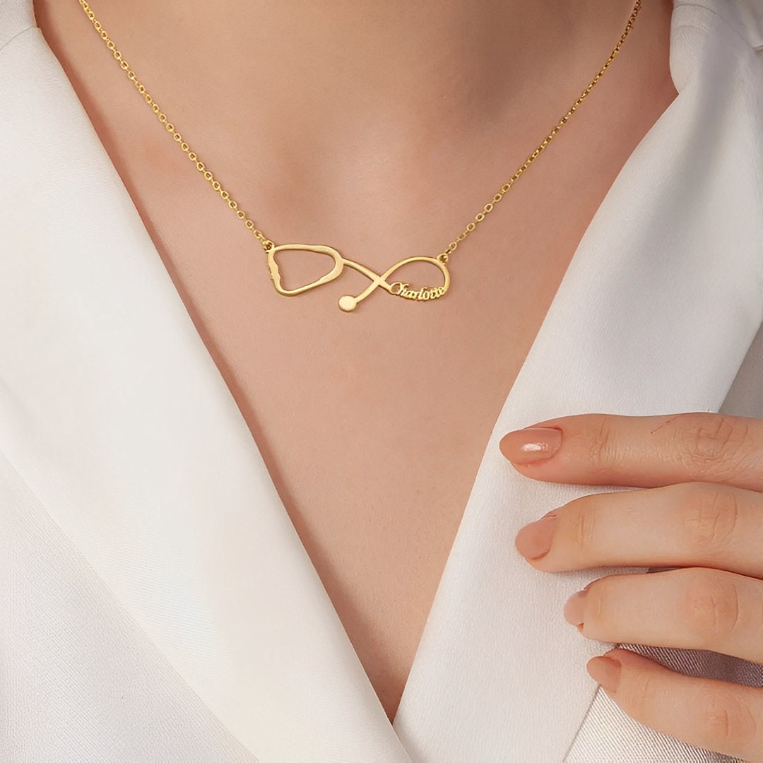Custom Stethoscope Infinity Name Necklace