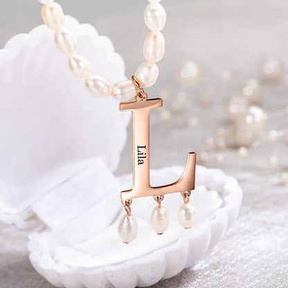 Pearl Necklace with Custom Initial Charm
