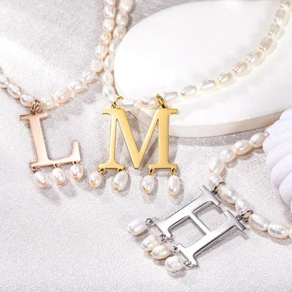 Pearl Necklace with Custom Initial Charm