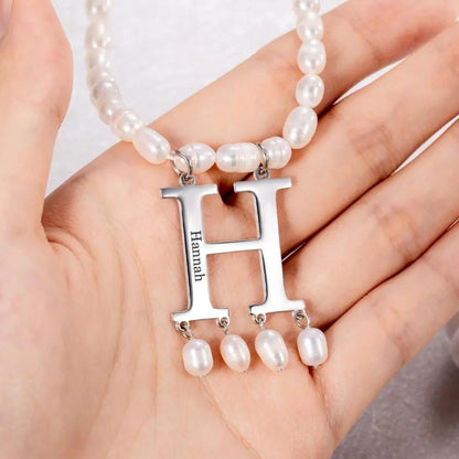 Pearl Necklace with Custom Initial Charm