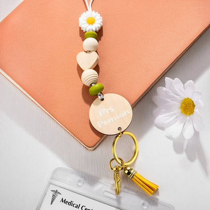 Personalized Wooden Beaded Daisy Lanyard