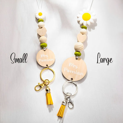 Personalized Wooden Beaded Daisy Lanyard