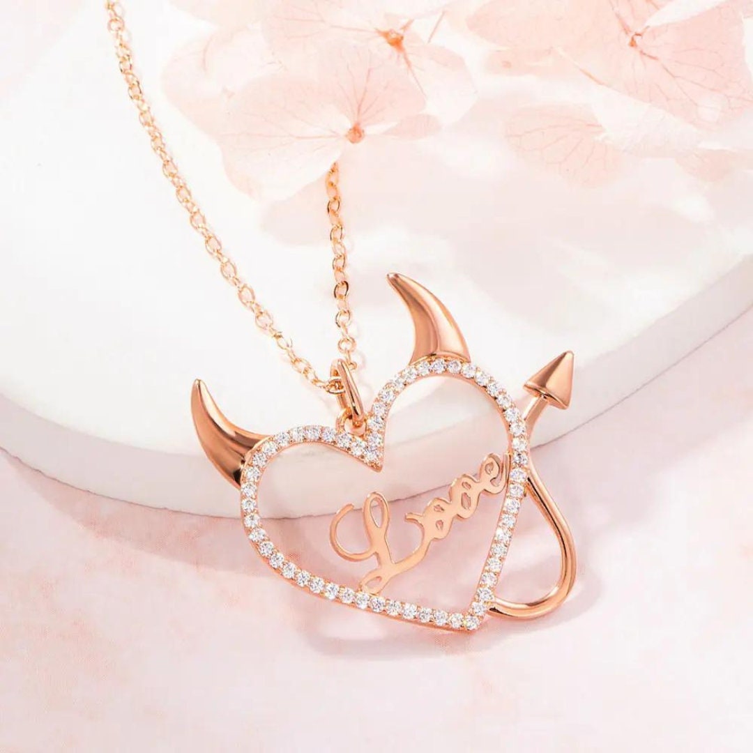 Personalized Devil Heart Name Necklace
