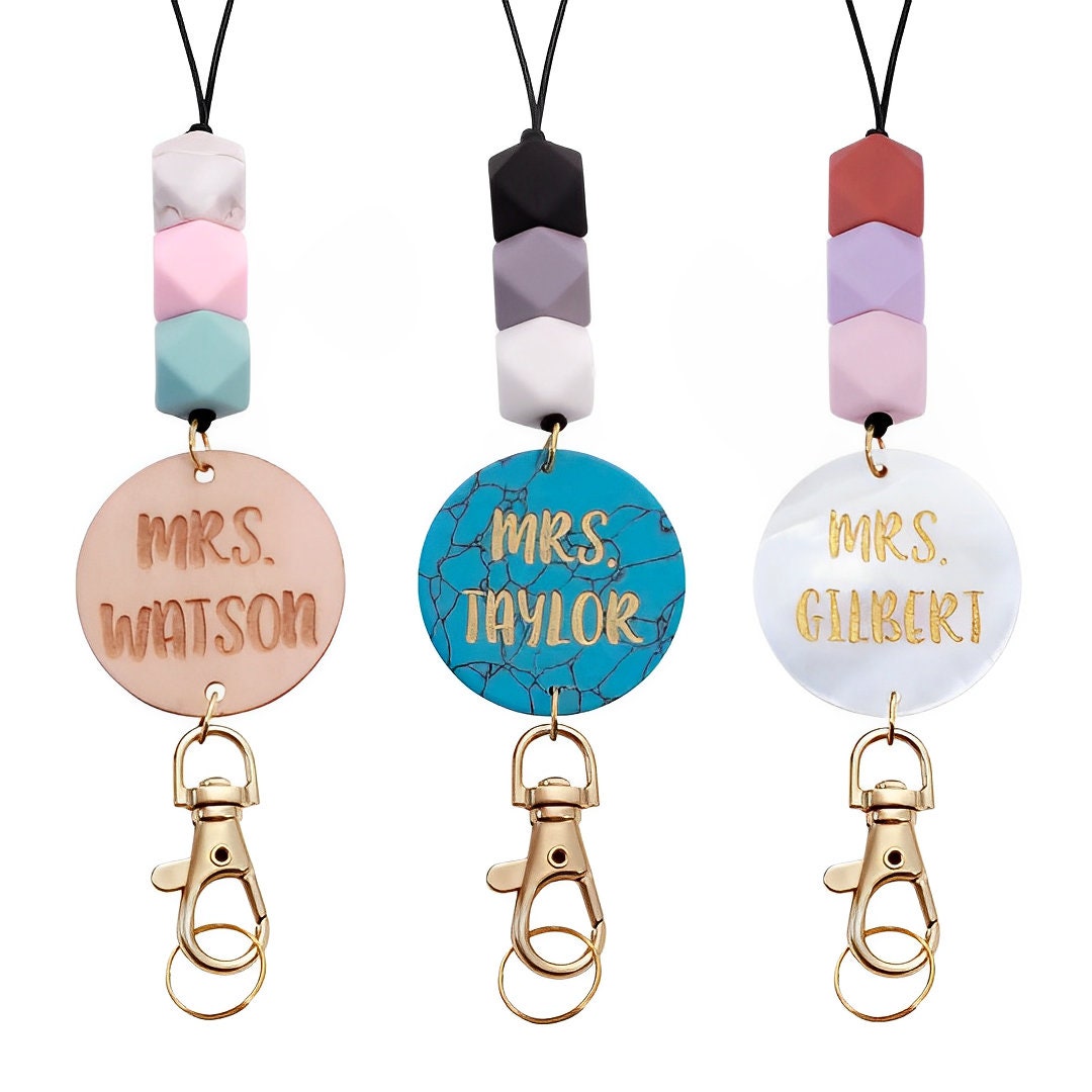 Personalized Lanyard with Colorful Beads ID Holder