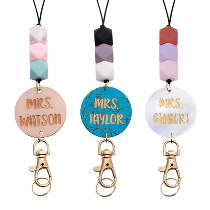 Personalized Lanyard with Colorful Beads ID Holder