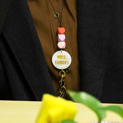 Personalized Lanyard with Colorful Beads ID Holder