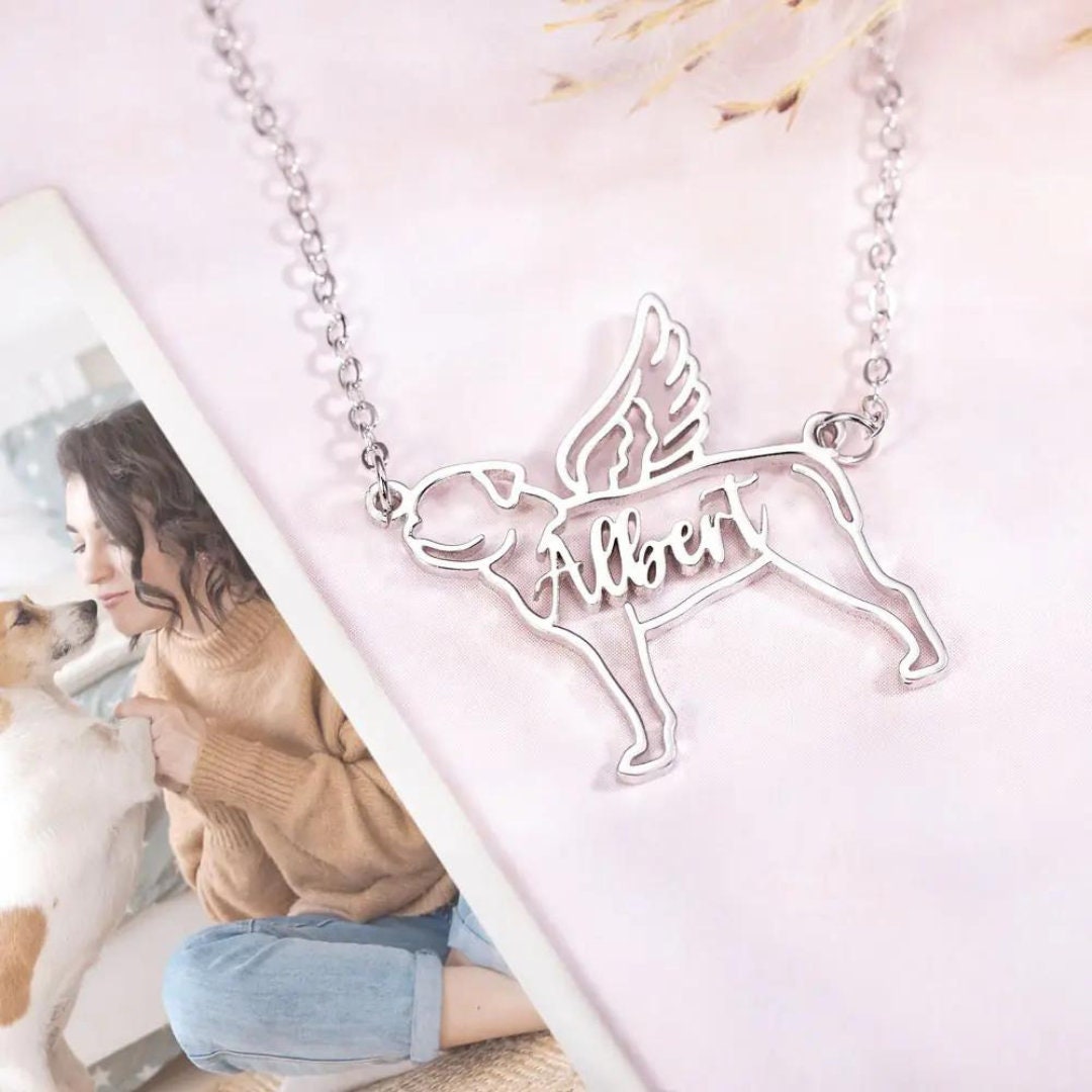 Personalized Dog Necklac with Angel Wings