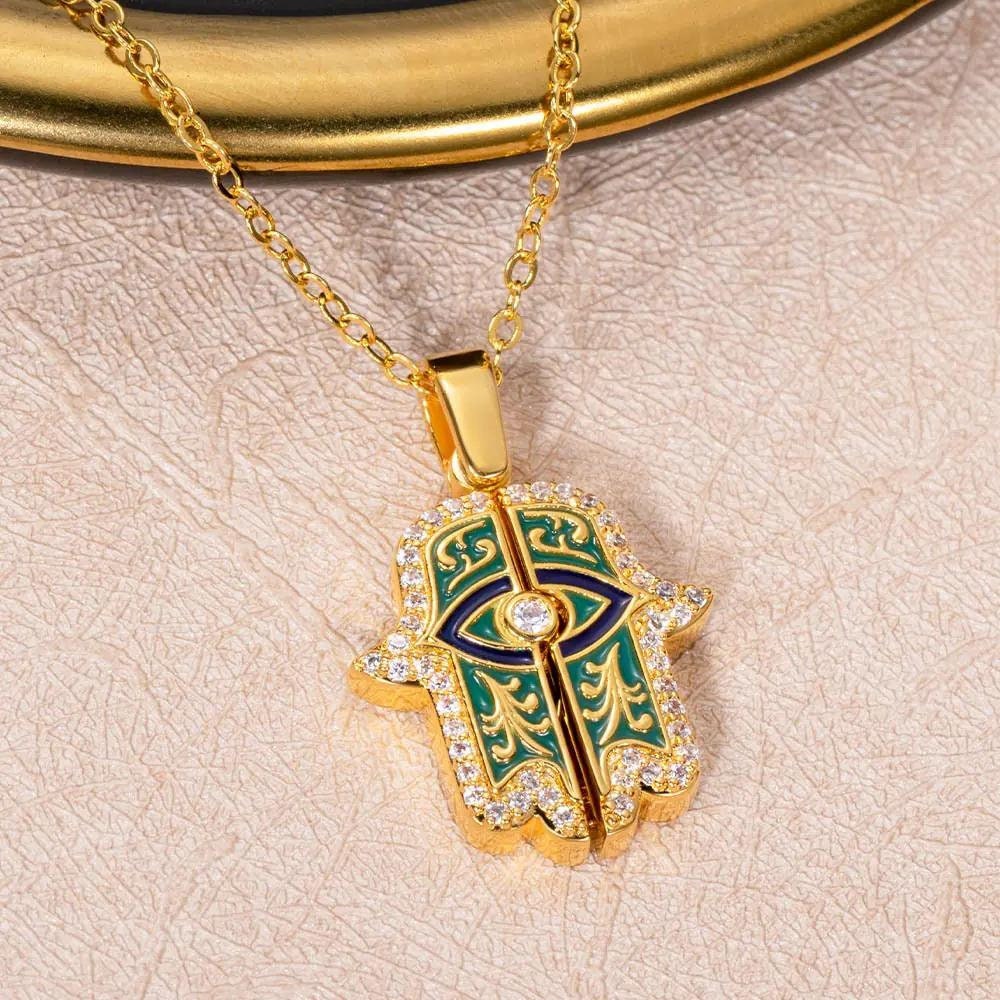 Personalized Initial Gold Hamsa Necklace