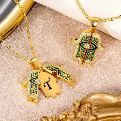 Personalized Initial Gold Hamsa Necklace