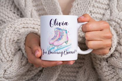 Custom Name Figure Ice Skating Watercolor Themed Ceramic Mug