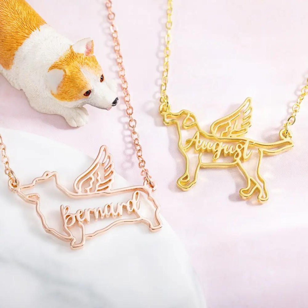 Personalized Dog Necklac with Angel Wings