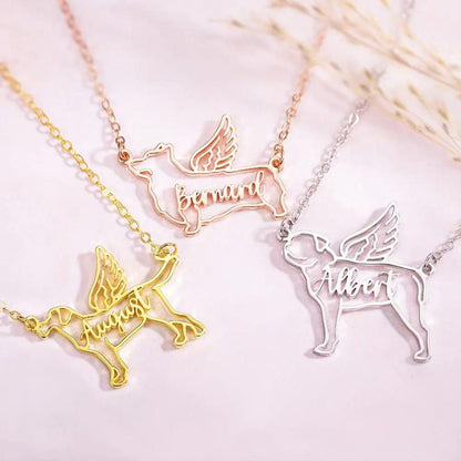 Personalized Dog Necklac with Angel Wings