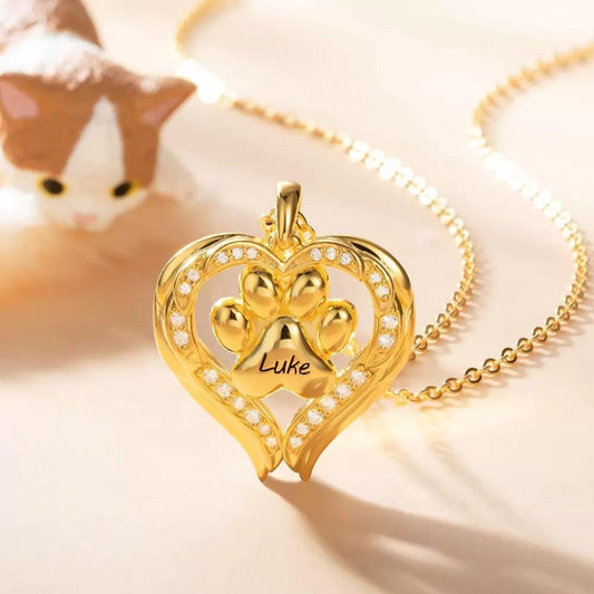 Personalized Heart Pet Paw Necklace