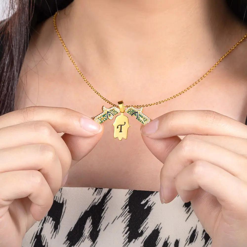 Personalized Initial Gold Hamsa Necklace