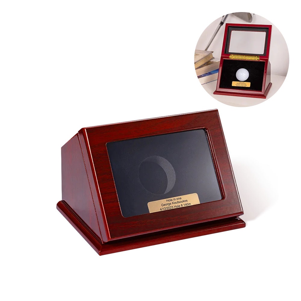 Custom Wooden Golf Ball Display Case with Engraved Plaque