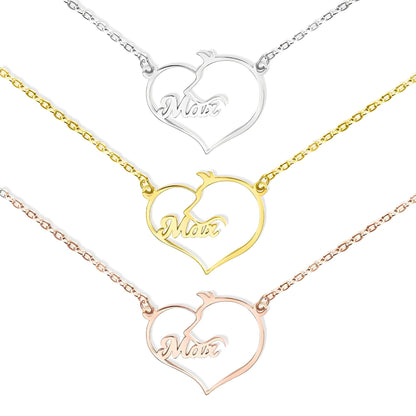 Custom Name Cat, Dog or Horse Silhouette Heart Necklace