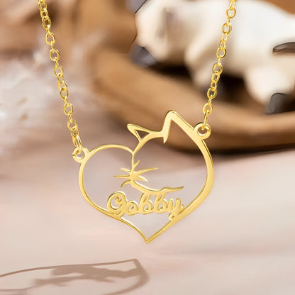 Custom Name Cat, Dog or Horse Silhouette Heart Necklace