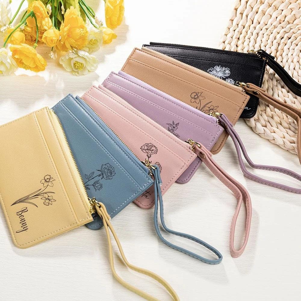 Personalized Birthflower and Name Coin Purse