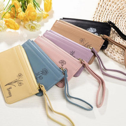Personalized Birthflower and Name Coin Purse