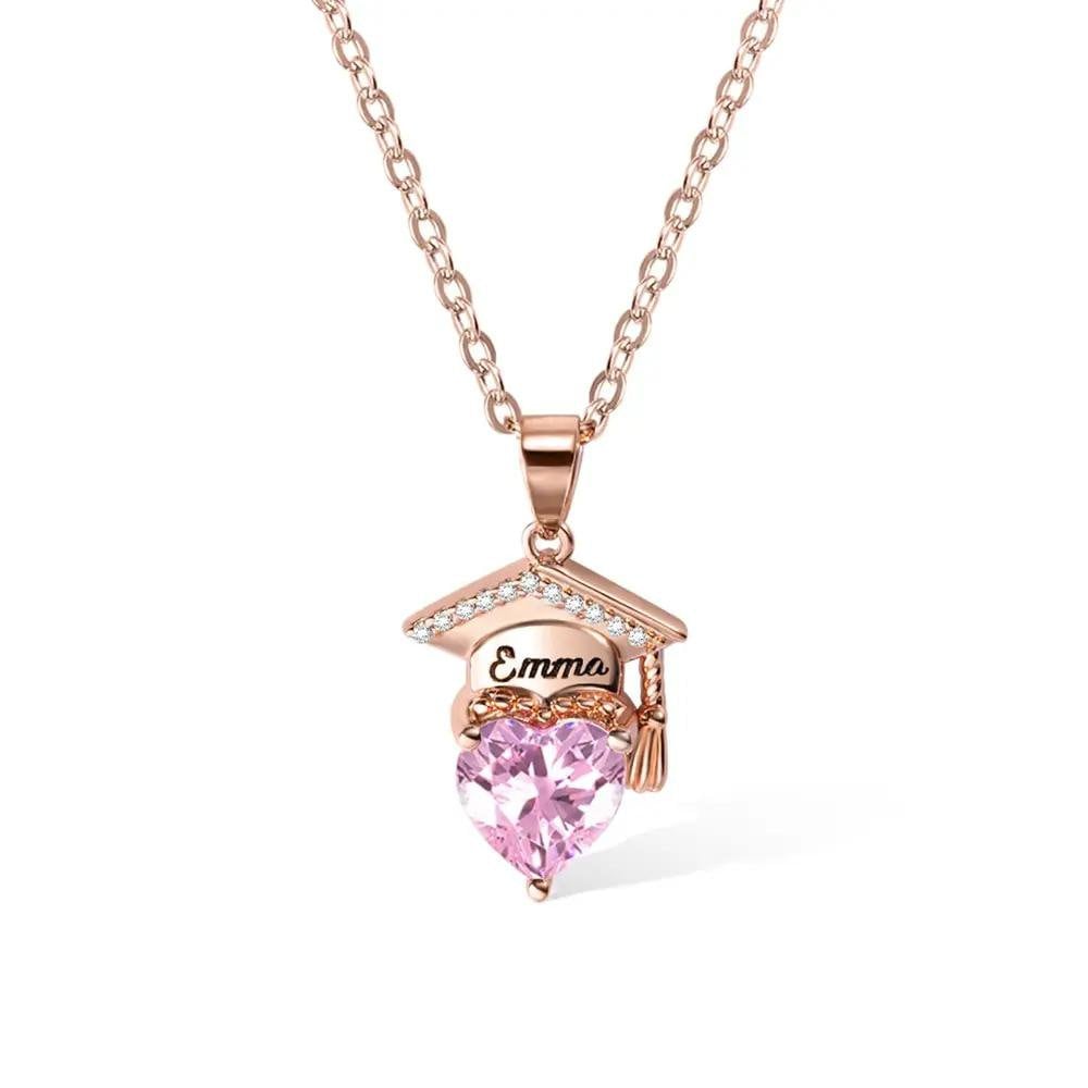 Personalized Graduation Cap + Heart Birthstone Graduation Necklace