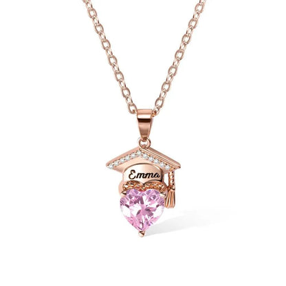 Personalized Graduation Cap + Heart Birthstone Graduation Necklace
