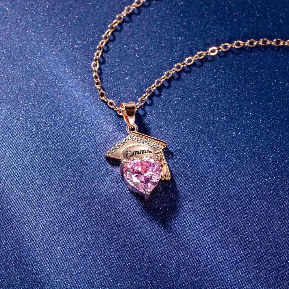Personalized Graduation Cap + Heart Birthstone Graduation Necklace