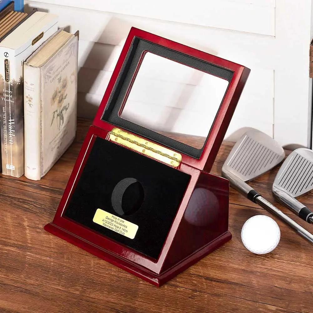 Custom Wooden Golf Ball Display Case with Engraved Plaque