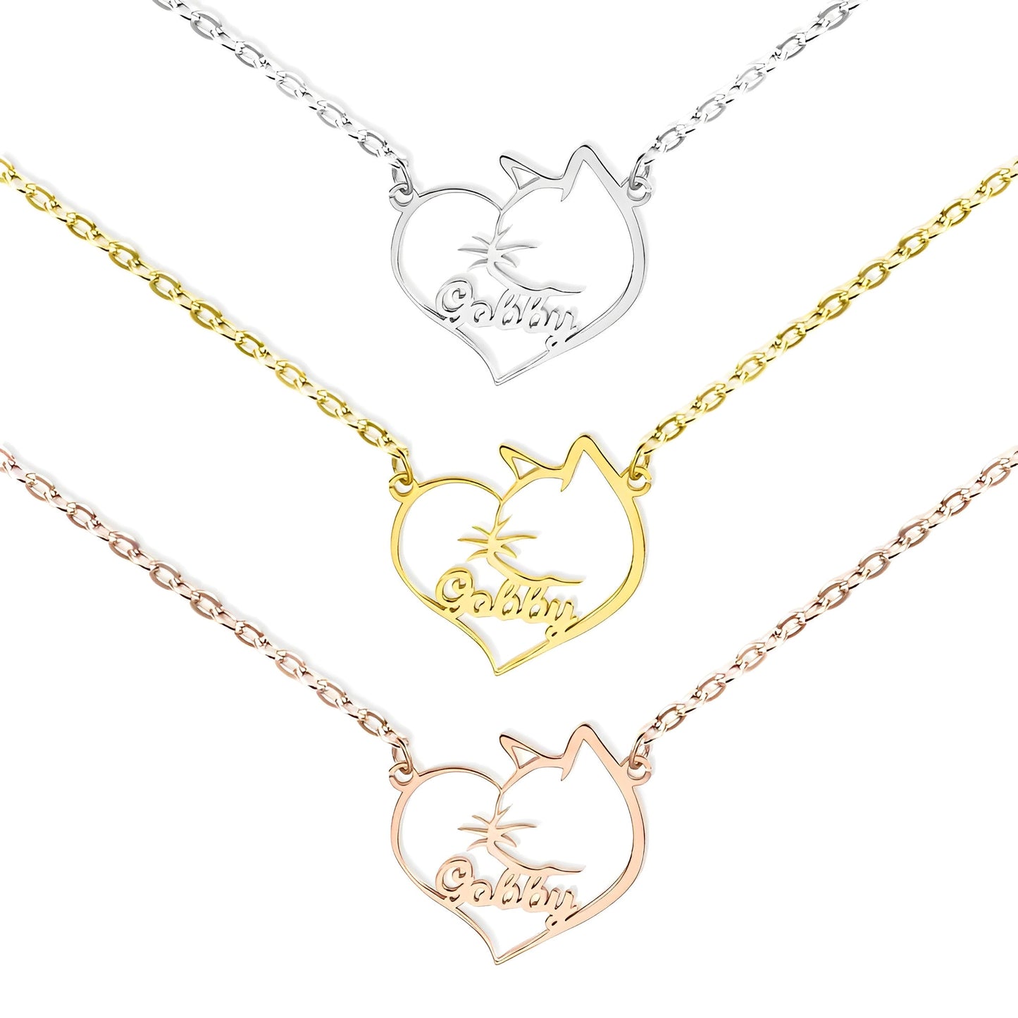 Custom Name Cat, Dog or Horse Silhouette Heart Necklace