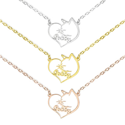 Custom Name Cat, Dog or Horse Silhouette Heart Necklace
