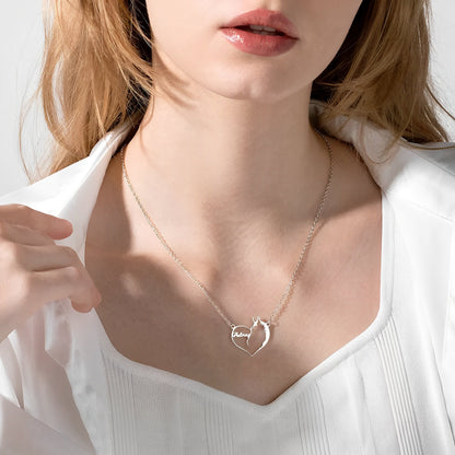 Custom Name Cat, Dog or Horse Silhouette Heart Necklace