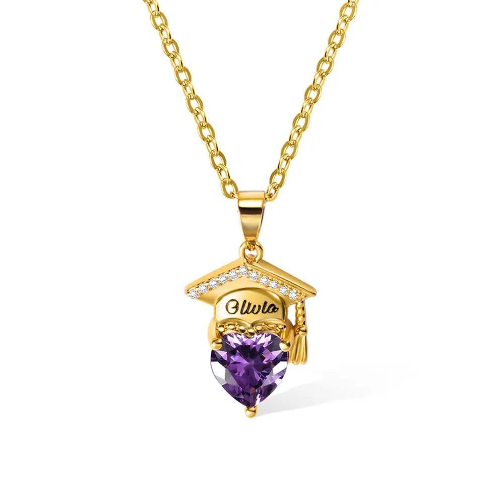 Personalized Graduation Cap + Heart Birthstone Graduation Necklace