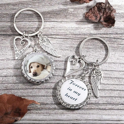 Personalized Photo Keychain with Angel Wings & Heart Charm