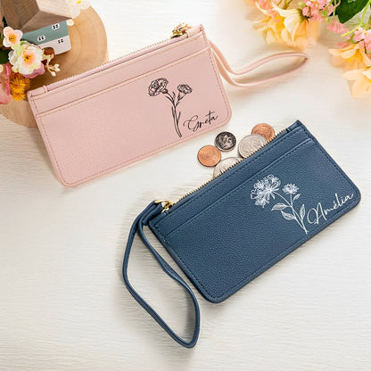 Personalized Birthflower and Name Coin Purse