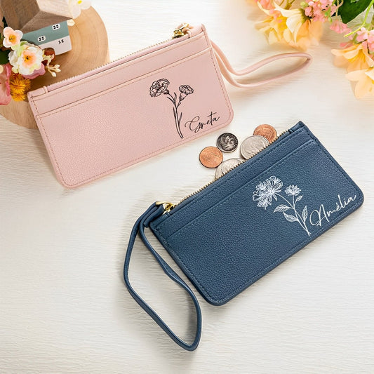 Personalized Birthflower and Name Coin Purse