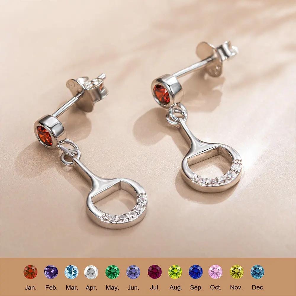 Personalized Birthstone Horse Bit Earrings
