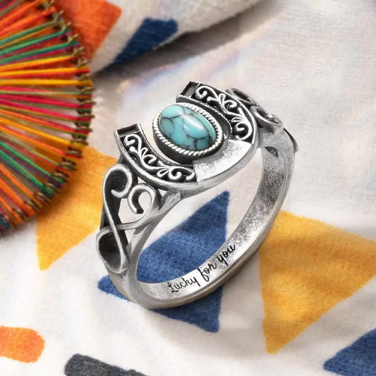Personalized Vintage Horseshoe Turquoise Ring
