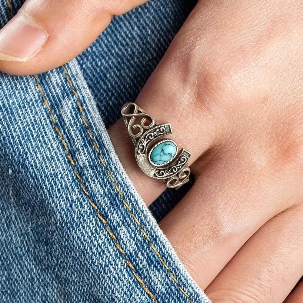 Personalized Vintage Horseshoe Turquoise Ring