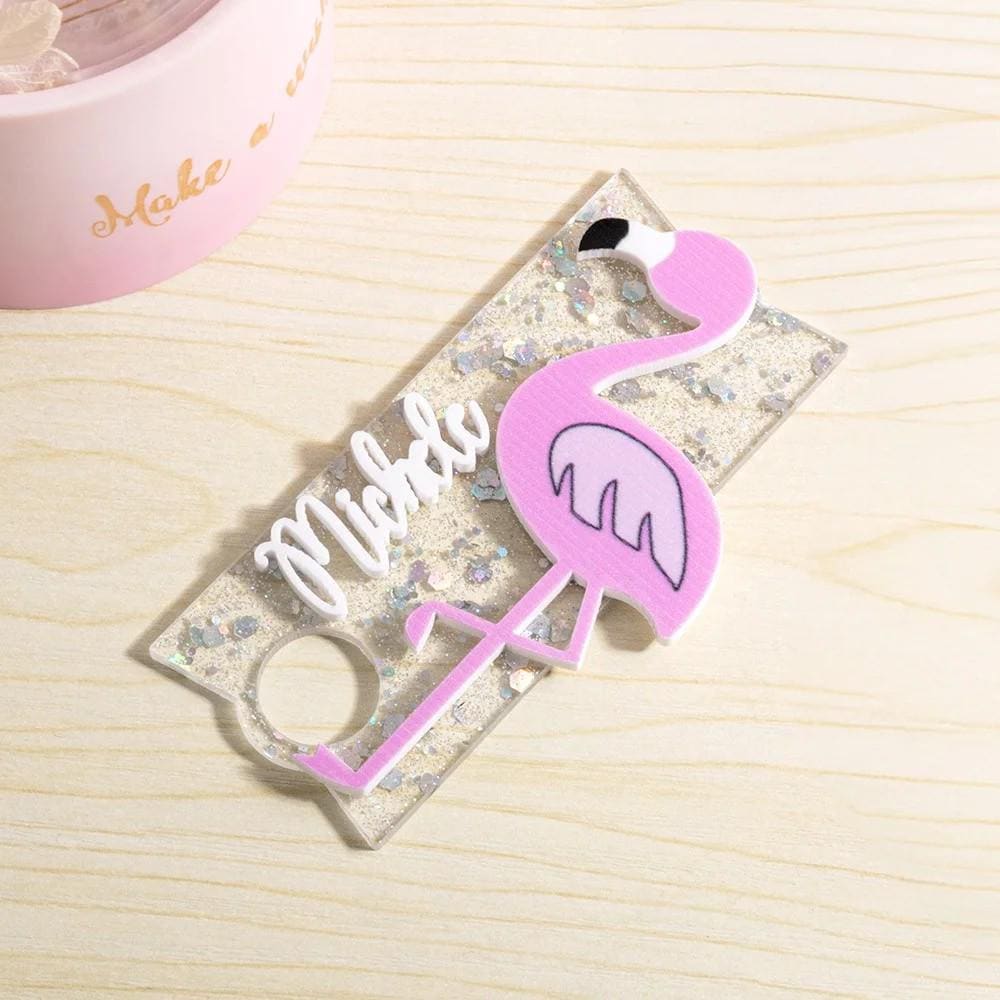 Personalized Name Flamingo Glitter Tumbler Topper