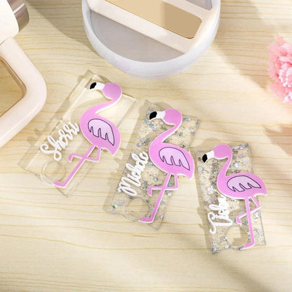 Personalized Name Flamingo Glitter Tumbler Topper