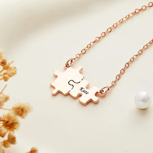 Custom Name Engraving Puzzle Piece Necklaces