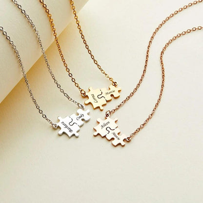 Custom Name Engraving Puzzle Piece Necklaces
