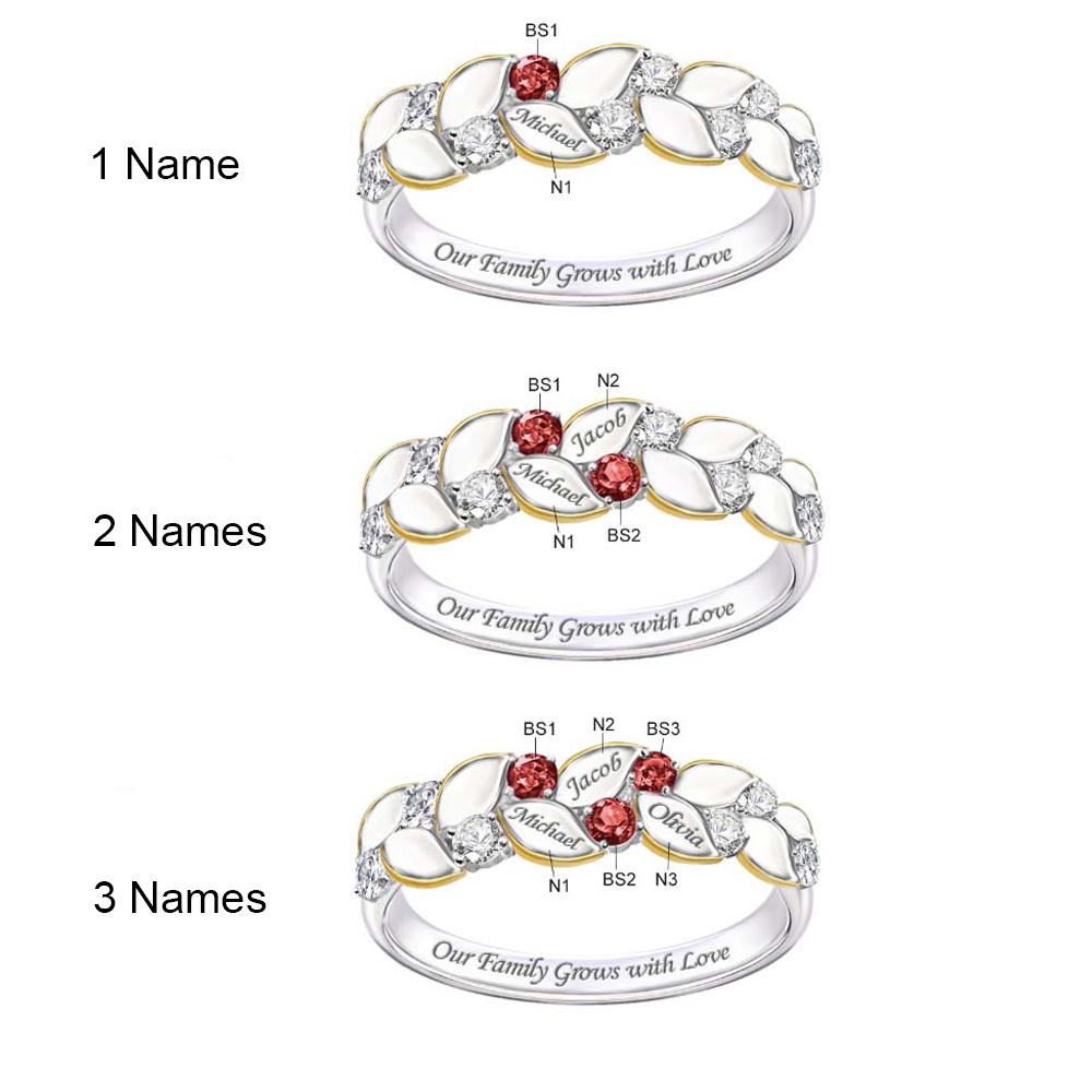 Personalized Leaf Ring with Birthstones and Names