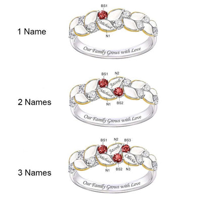 Personalized Leaf Ring with Birthstones and Names