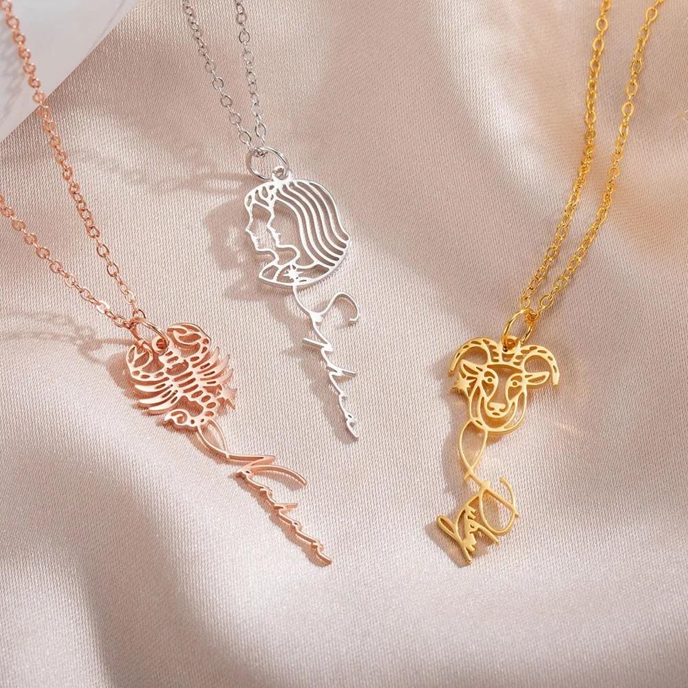 Custom Zodiac Sign Name Necklace