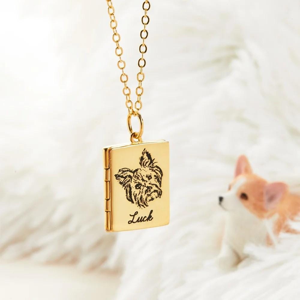 Personalized Pet Portrait Book Locket Necklace