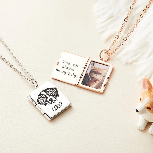 Personalized Pet Portrait Book Locket Necklace