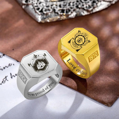 Square Champion Ring with Custom Logo
